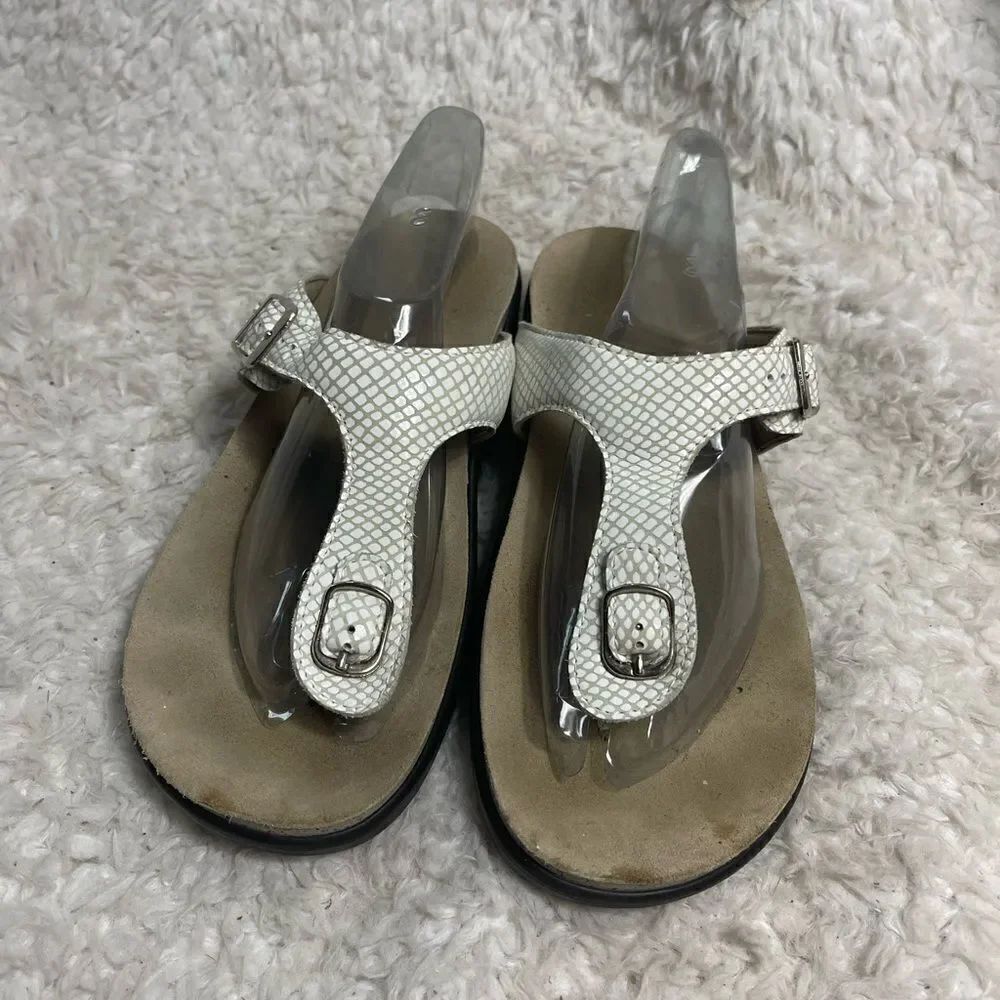 SAS Sanibel Thong Sandals White Snake Skin Print Comfort Low Wedge SZ10M